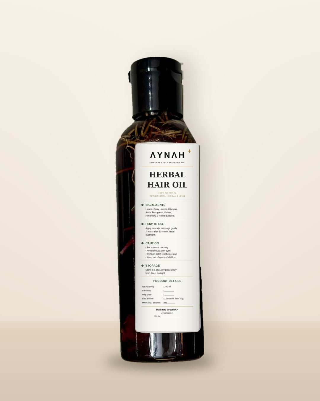 AYNAH Herbal Hair Oil – 100% Natural Traditional Herbal Blend (100 ml)